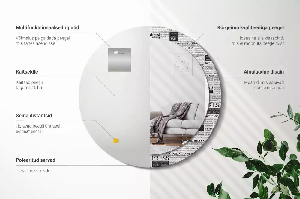 Espelho decorativo redondo Jornais