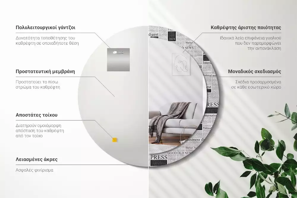 Espelho decorativo redondo Jornais