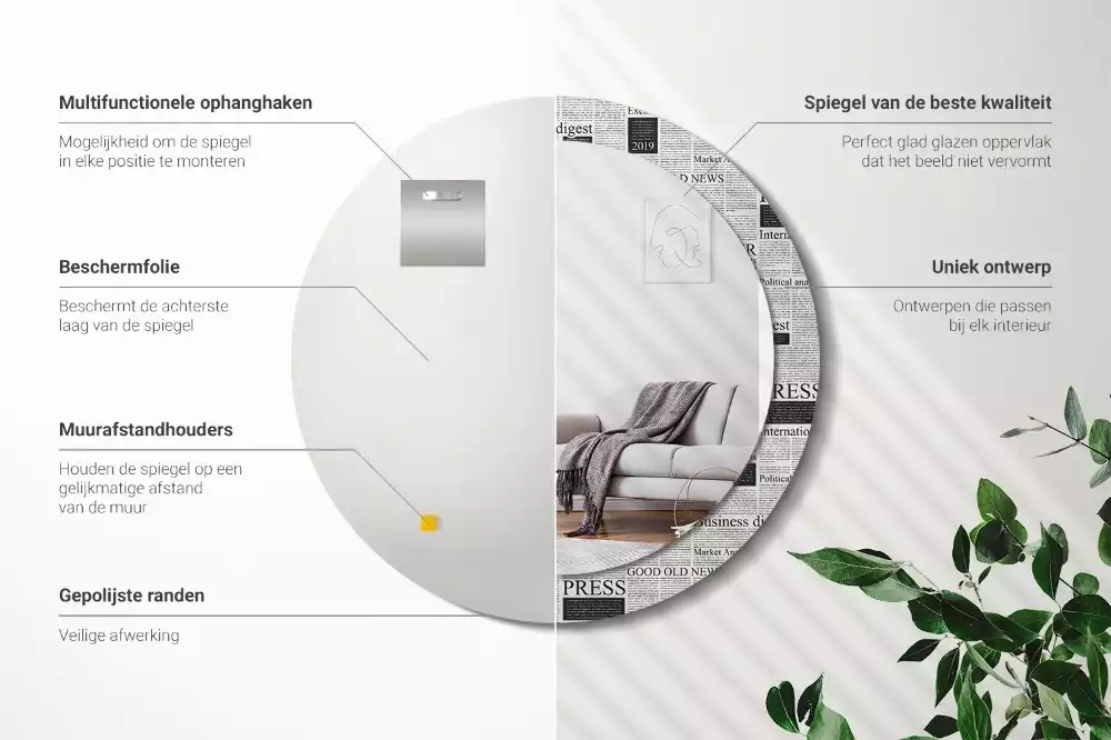 Espelho decorativo redondo Jornais