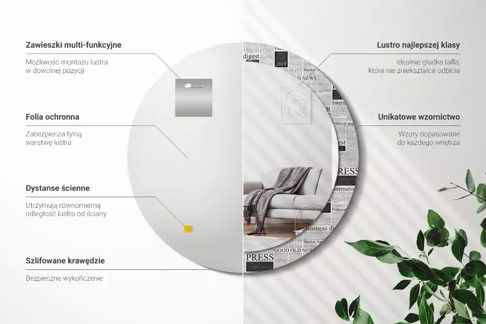 Espelho decorativo redondo Jornais