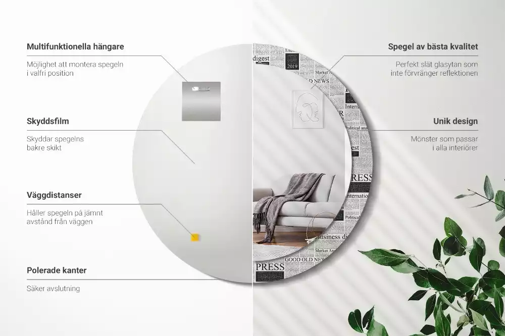 Espelho decorativo redondo Jornais