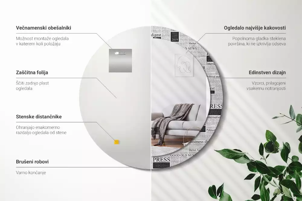 Espelho decorativo redondo Jornais