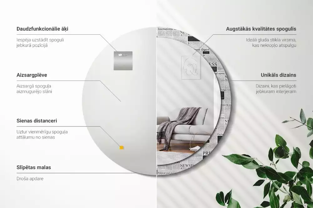 Espelho decorativo redondo Jornais