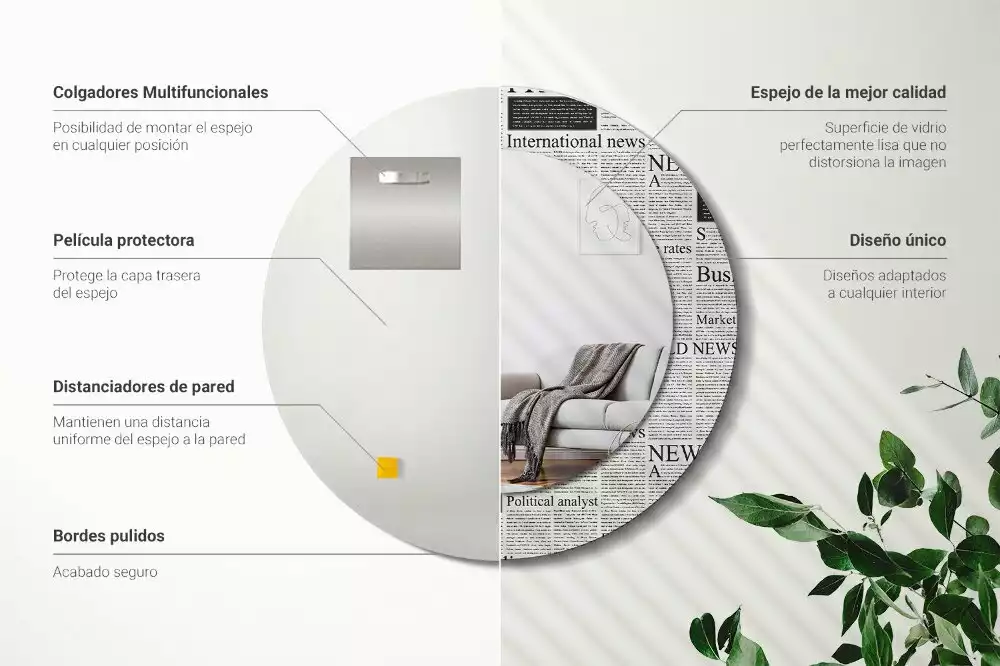 Espelho decorativo redondo Jornais