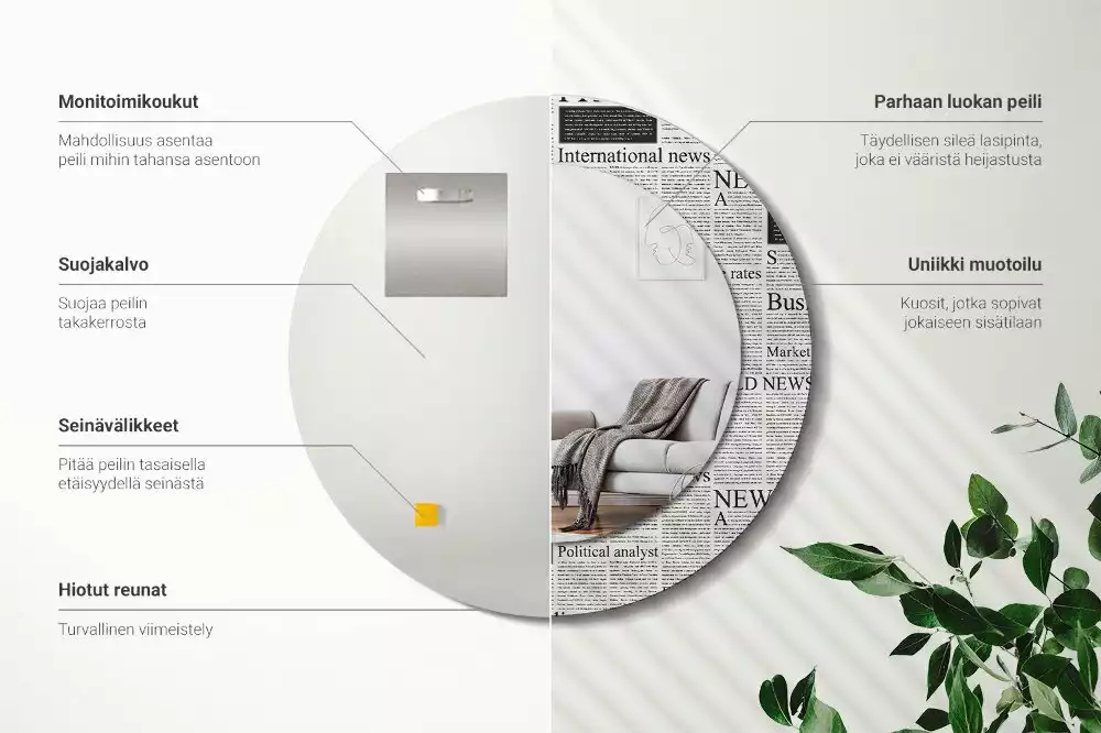 Espelho decorativo redondo Jornais