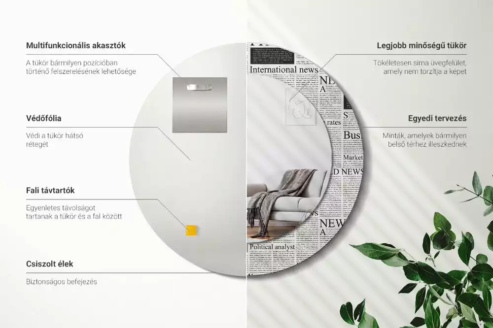 Espelho decorativo redondo Jornais