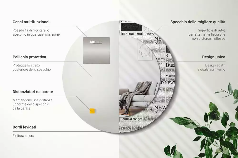 Espelho decorativo redondo Jornais