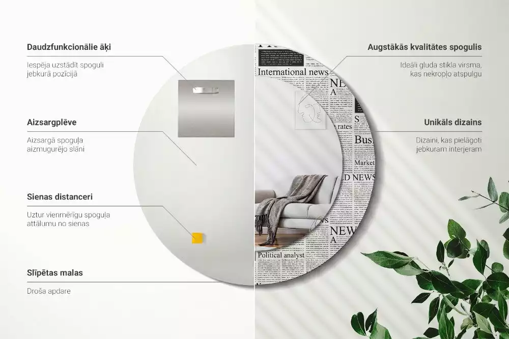 Espelho decorativo redondo Jornais