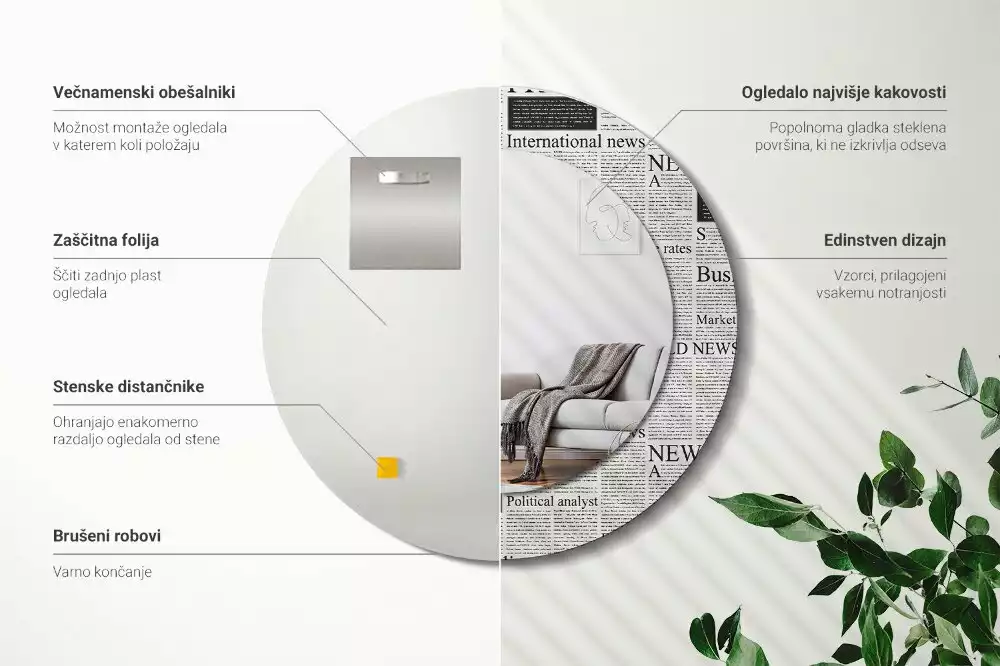 Espelho decorativo redondo Jornais