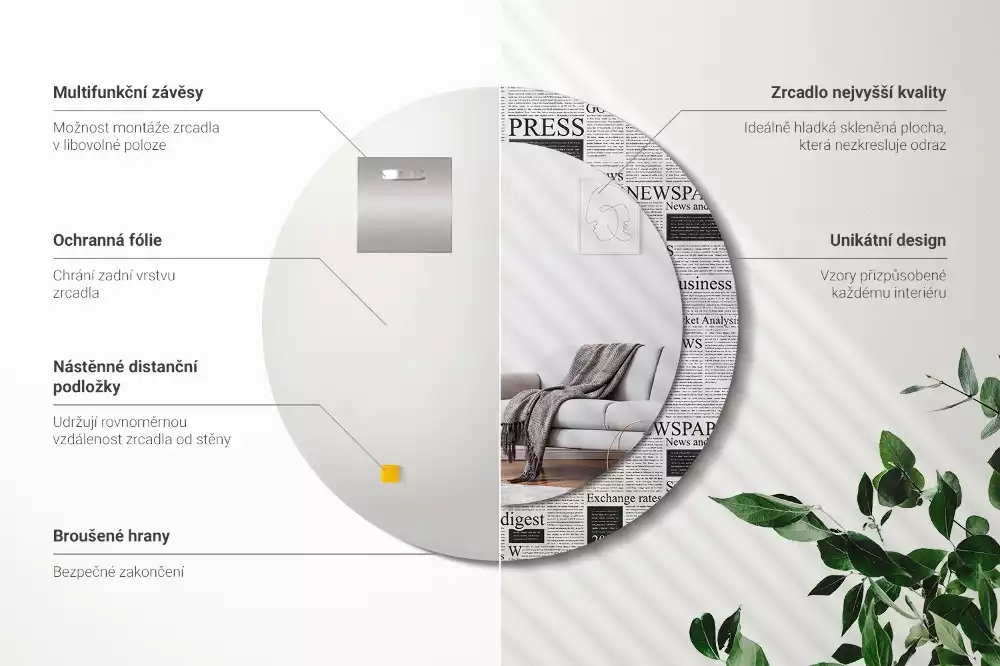 Espelho decorativo redondo Jornais