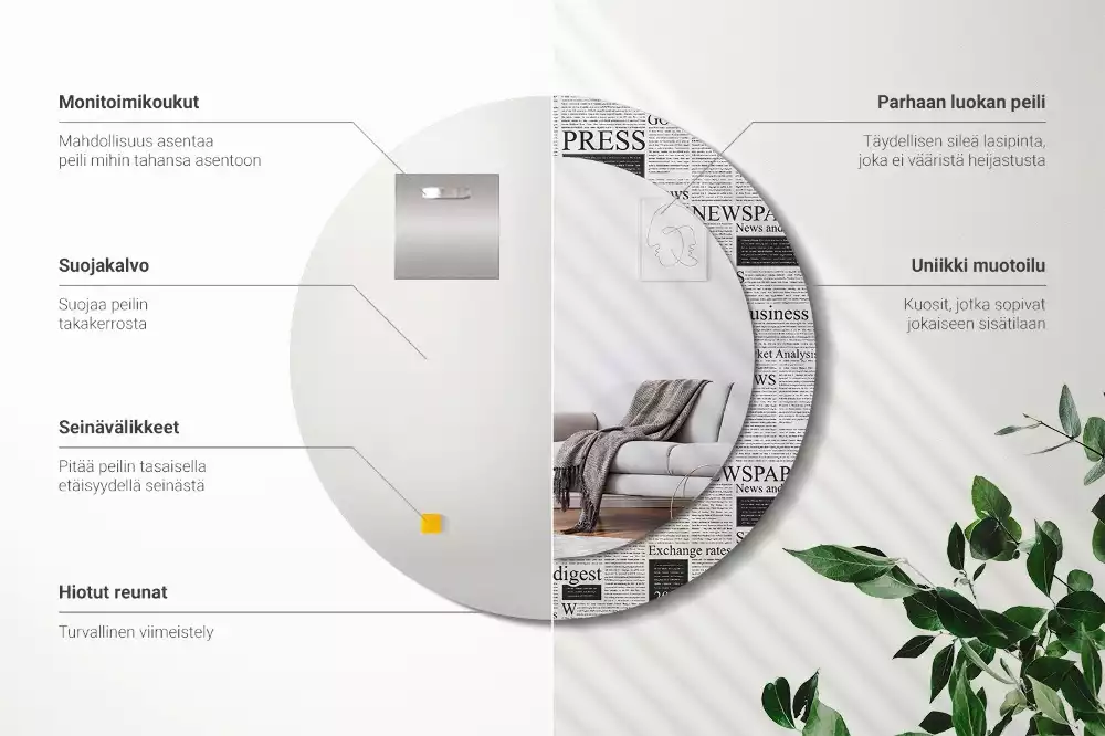 Espelho decorativo redondo Jornais