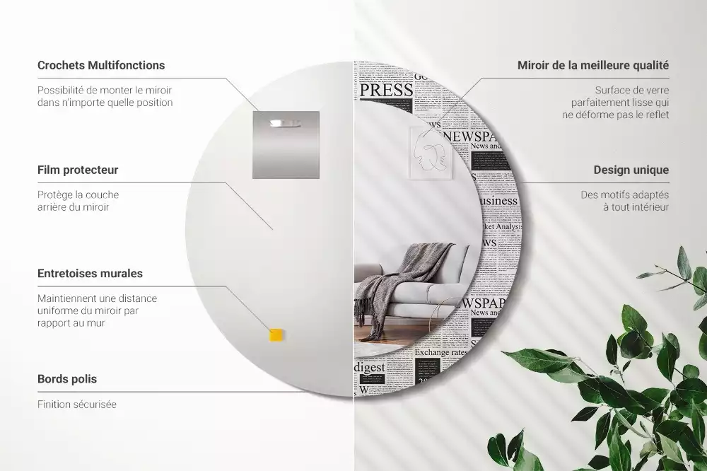 Espelho decorativo redondo Jornais