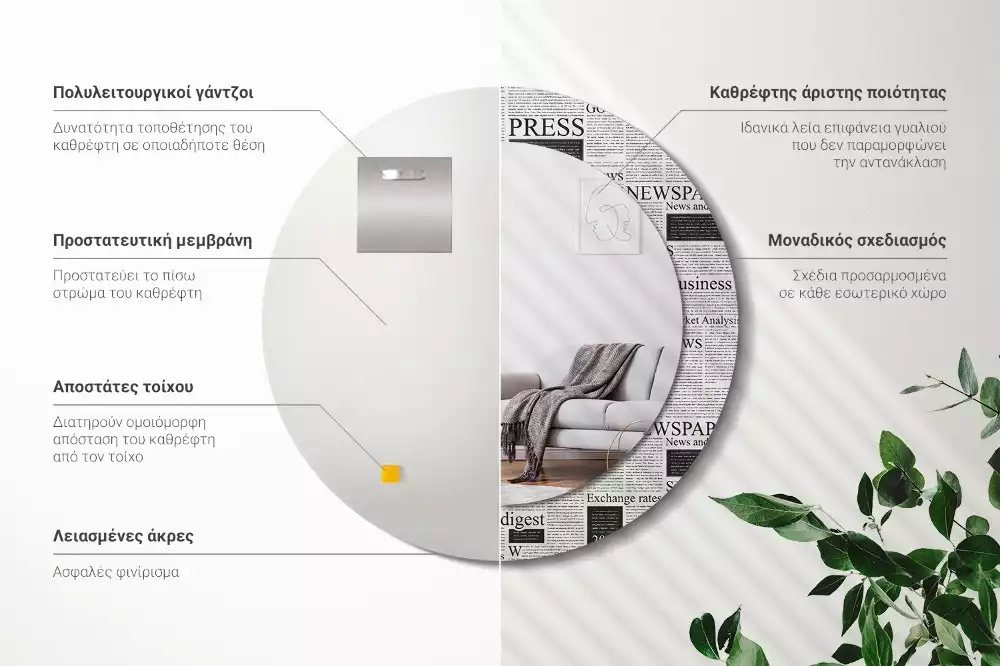 Espelho decorativo redondo Jornais