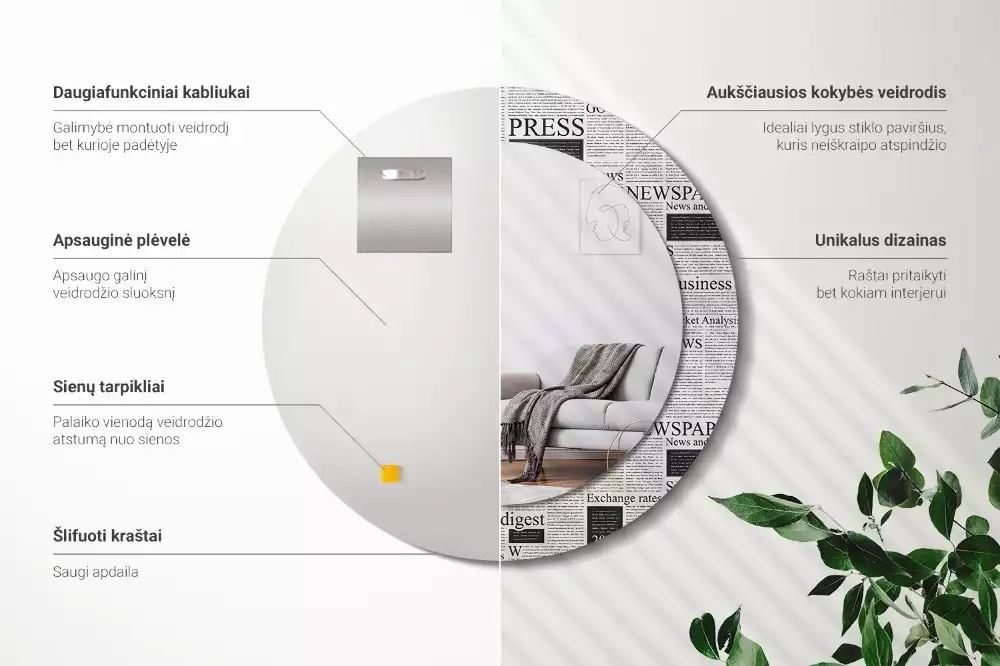 Espelho decorativo redondo Jornais