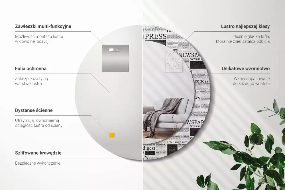 Espelho decorativo redondo Jornais