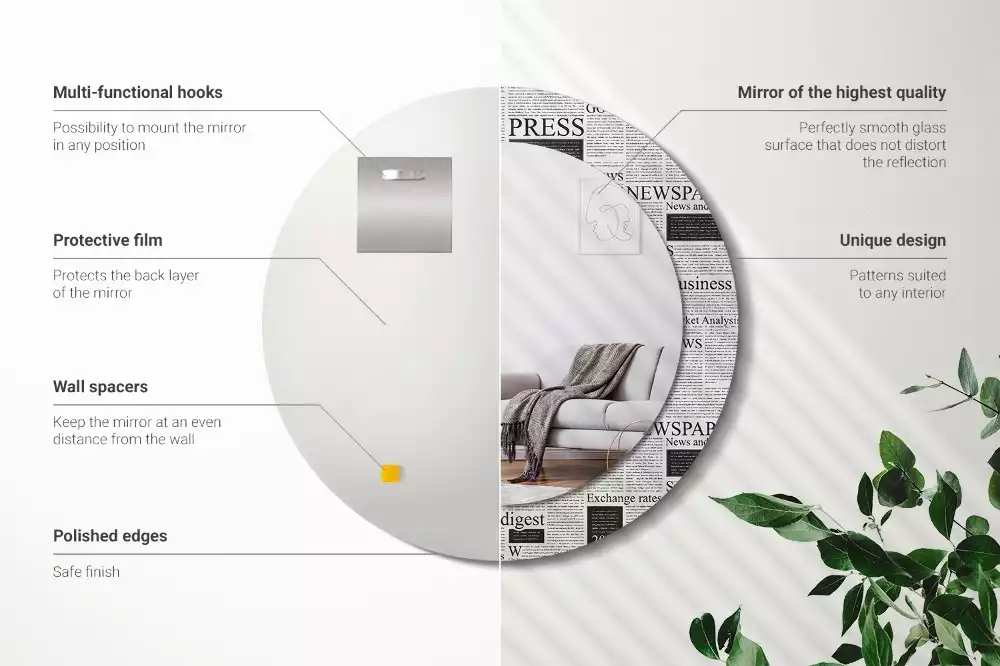 Espelho decorativo redondo Jornais