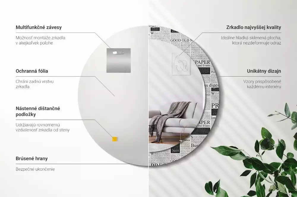 Espelho decorativo redondo Jornais