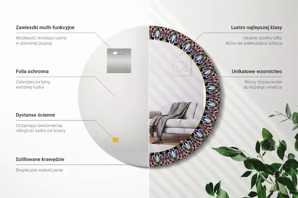 Espelho decorativo redondo Padrão de mandala