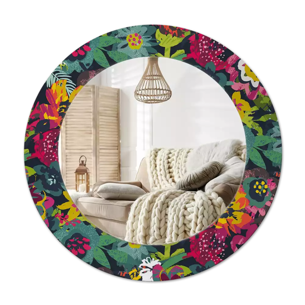 Espelho redondo decorativo Flores pintadas