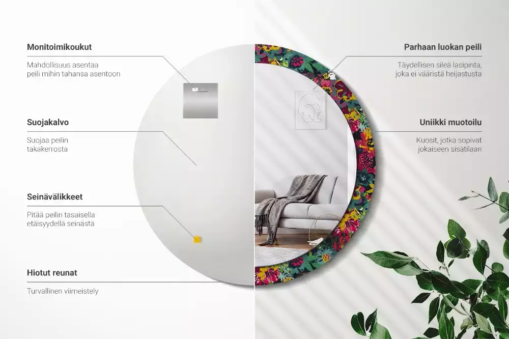 Espelho redondo decorativo Flores pintadas