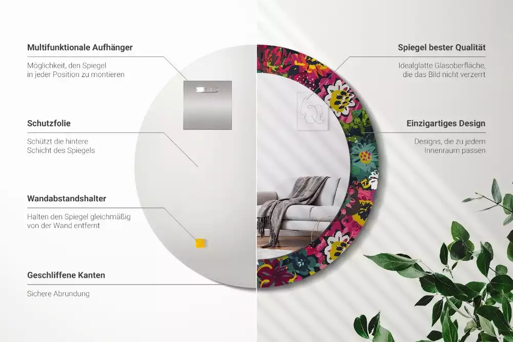 Espelho redondo decorativo Flores pintadas