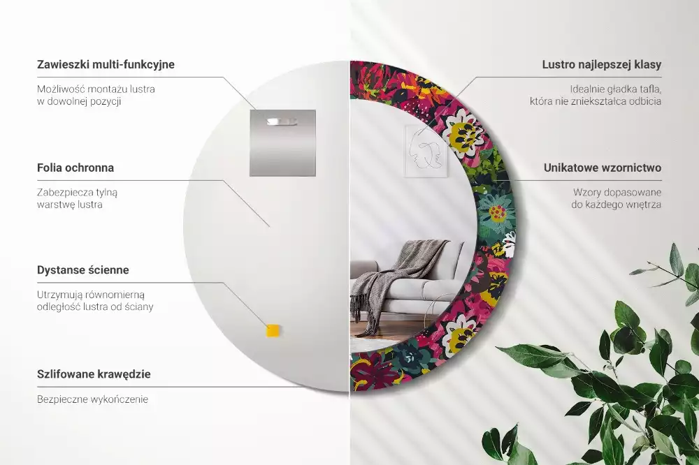 Espelho redondo decorativo Flores pintadas