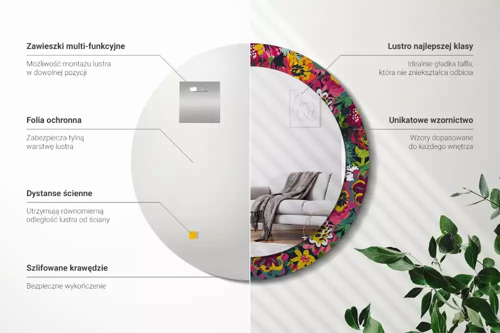 Espelho redondo decorativo Flores pintadas