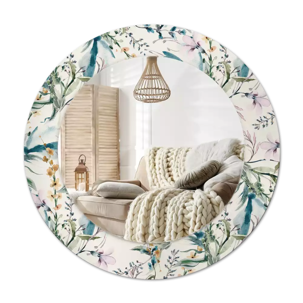 Espelho redondo decorativo Flores em aquarela