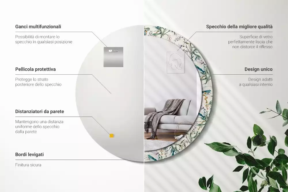 Espelho redondo decorativo Flores em aquarela