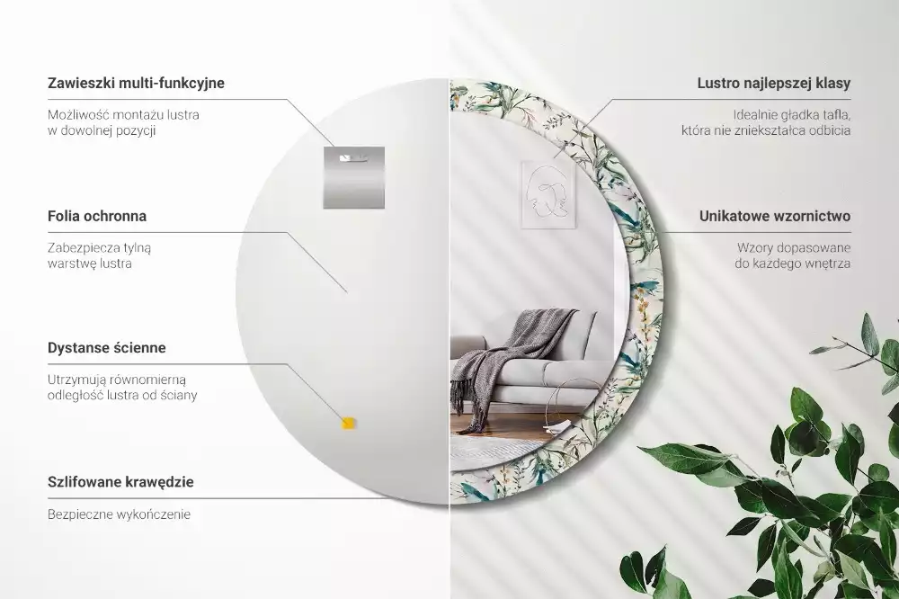 Espelho redondo decorativo Flores em aquarela