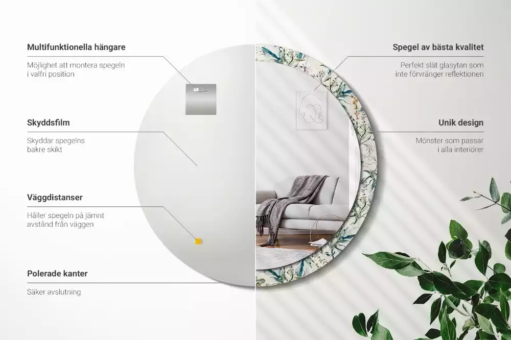 Espelho redondo decorativo Flores em aquarela