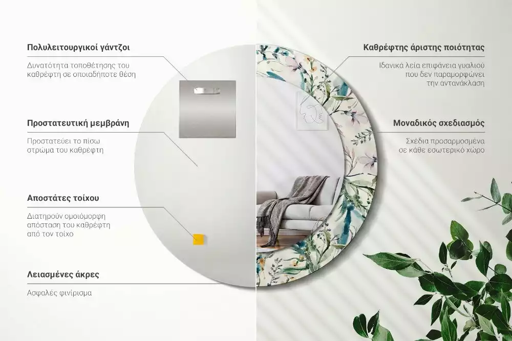 Espelho redondo decorativo Flores em aquarela