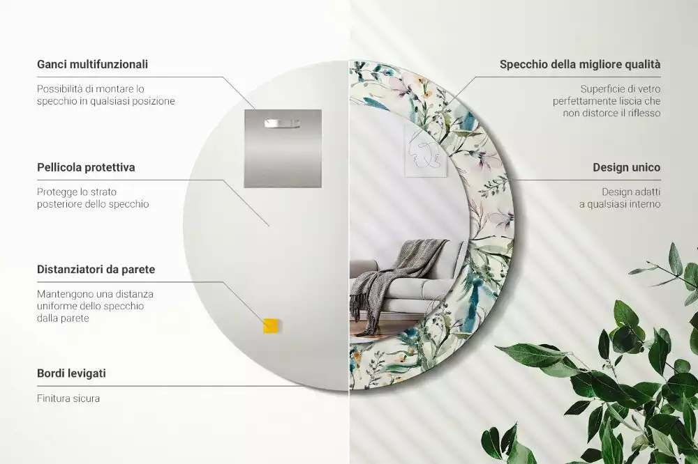 Espelho redondo decorativo Flores em aquarela