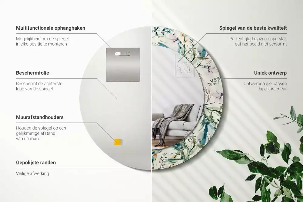 Espelho redondo decorativo Flores em aquarela