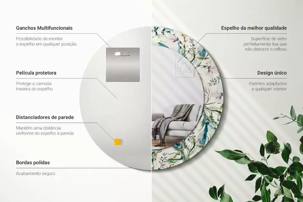 Espelho redondo decorativo Flores em aquarela