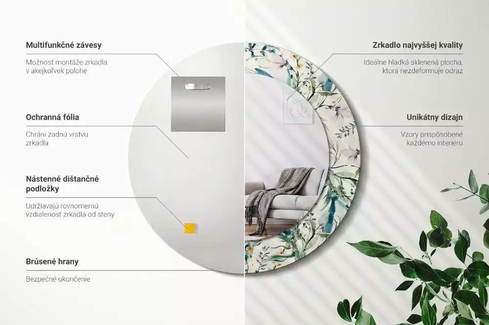 Espelho redondo decorativo Flores em aquarela