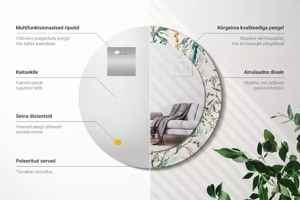 Espelho redondo decorativo Flores em aquarela