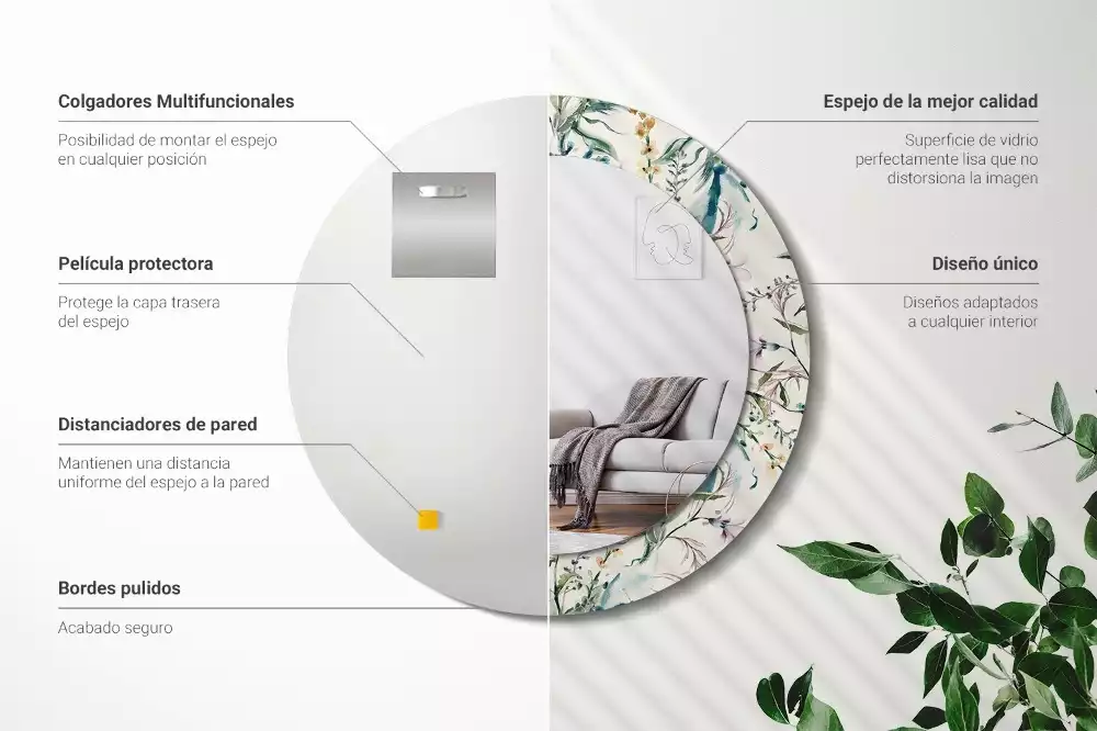 Espelho redondo decorativo Flores em aquarela