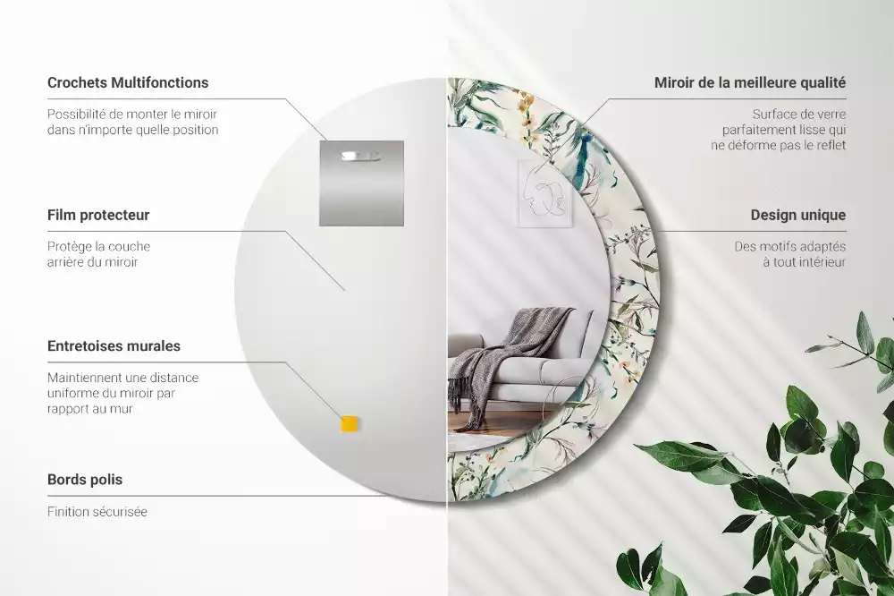 Espelho redondo decorativo Flores em aquarela