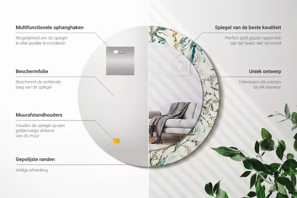 Espelho redondo decorativo Flores em aquarela