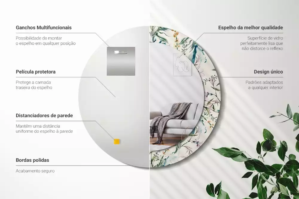 Espelho redondo decorativo Flores em aquarela