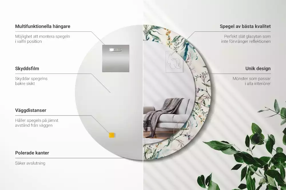 Espelho redondo decorativo Flores em aquarela