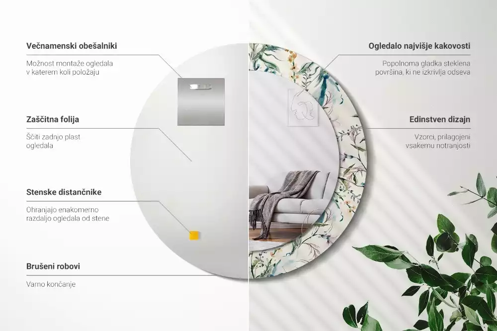 Espelho redondo decorativo Flores em aquarela