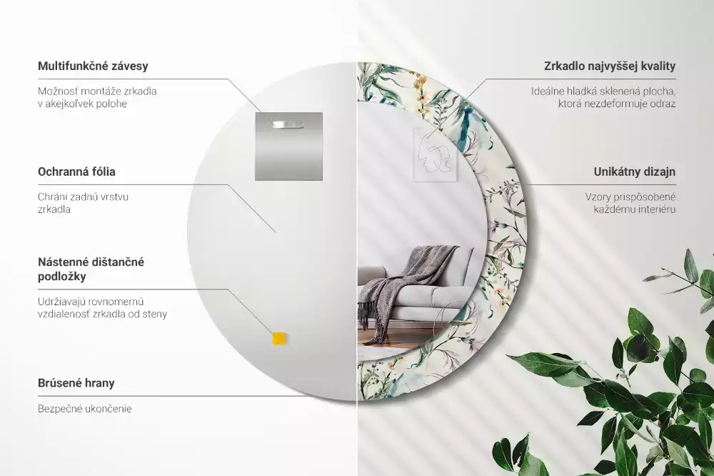 Espelho redondo decorativo Flores em aquarela