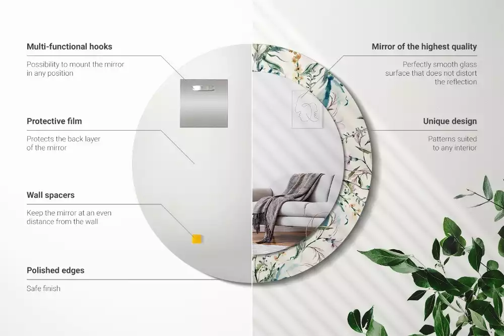 Espelho redondo decorativo Flores em aquarela