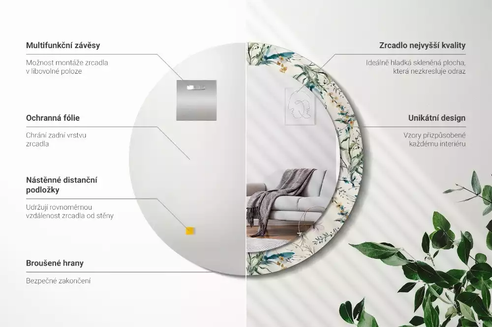 Espelho redondo decorativo Flores em aquarela