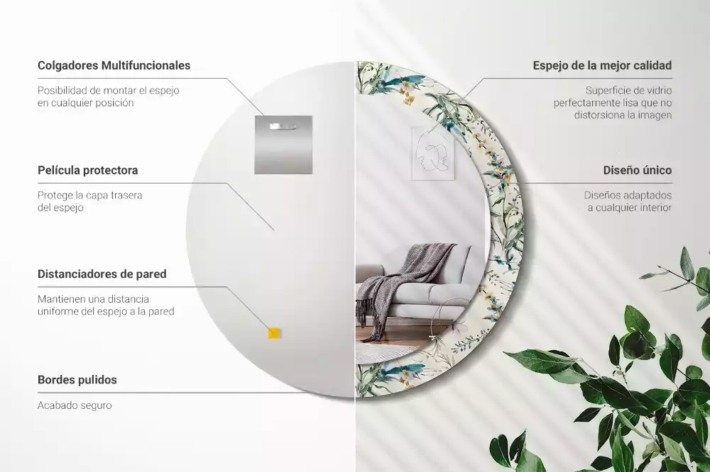 Espelho redondo decorativo Flores em aquarela