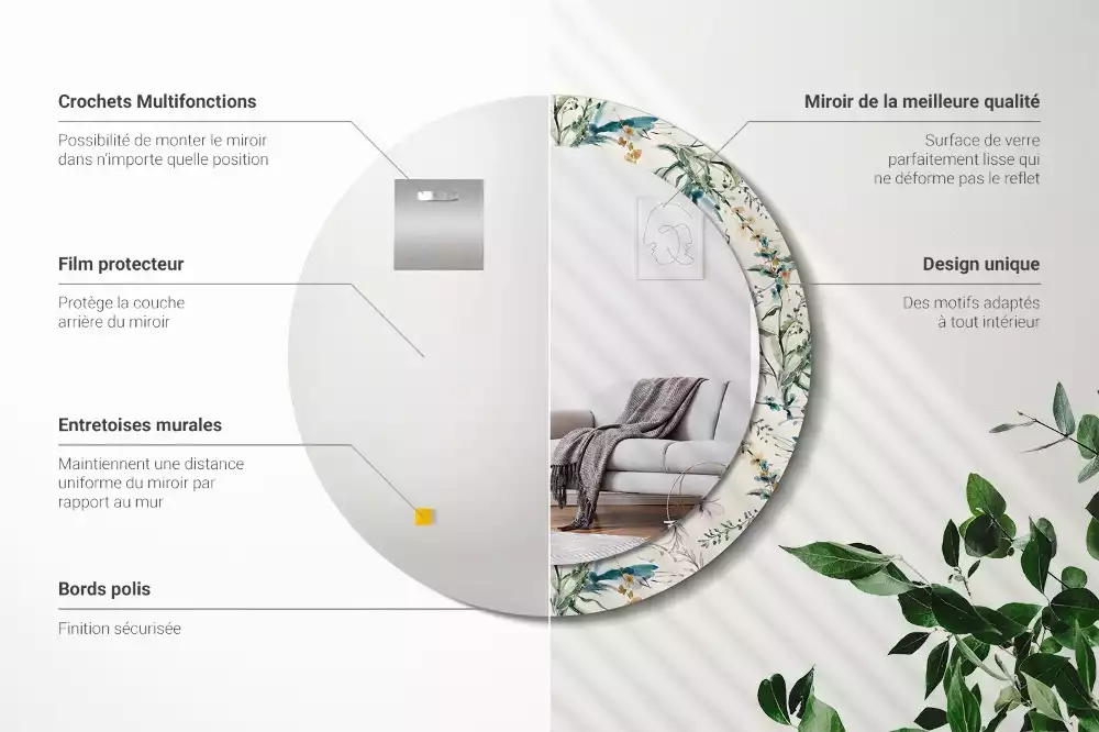 Espelho redondo decorativo Flores em aquarela