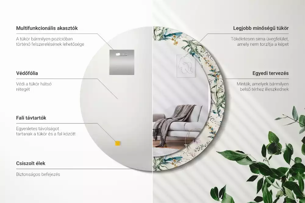 Espelho redondo decorativo Flores em aquarela