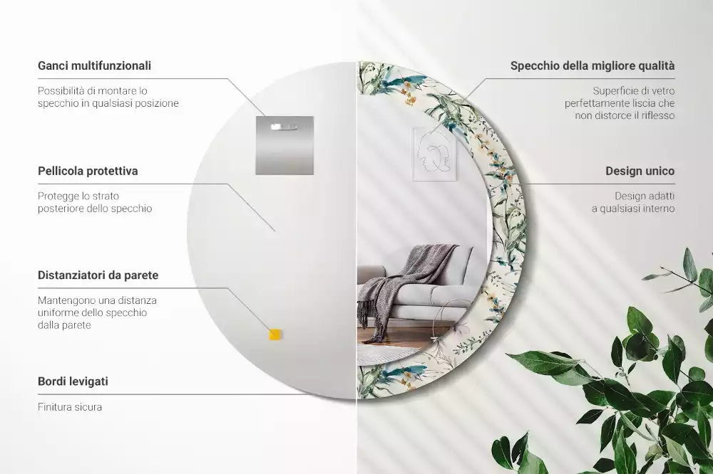 Espelho redondo decorativo Flores em aquarela